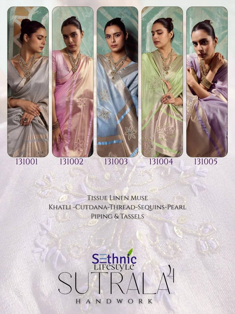 Sethnic Sutrala Vol 4 Tissue Cotton Handwork Saree