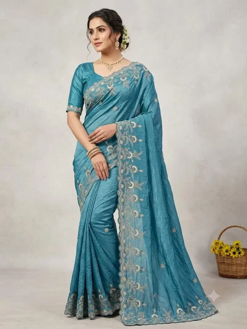 Vt 6010 T Gold Crush Zari Embroidered Saree Collection