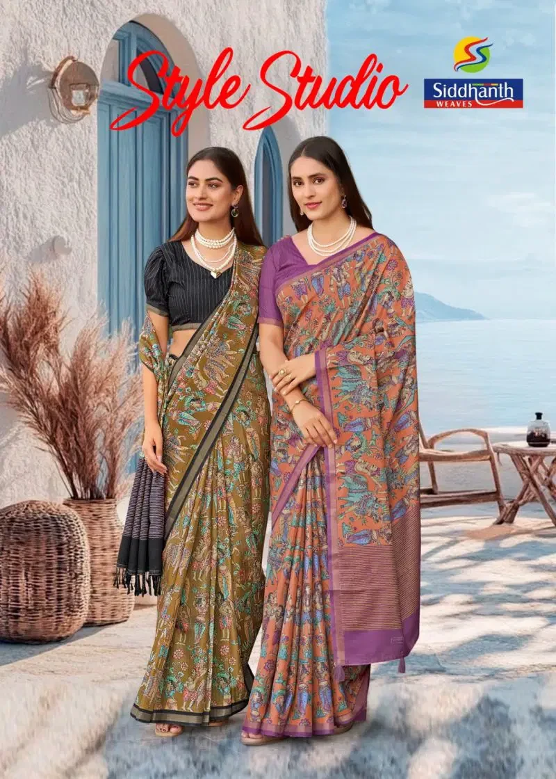 Style Studio Tusser Silk Kalamkari Printed Saree Collection